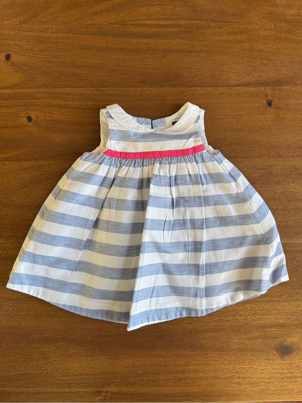 Janie and Jack Blue and White Striped Dress with Pink Trim